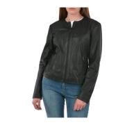 Emporio Armani Svart Blouson Jacka Eco-Läder Koreansk Krage Black, Dam