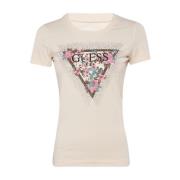 Guess Logotyp T-shirt för kvinnor Beige, Dam