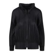 Issey Miyake Veckad Polyester Hoodie Fw24 Stil Black, Dam