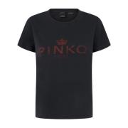 Pinko Bomull T-shirt med Atelier Print Black, Dam