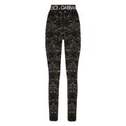 Dolce & Gabbana Spets Overlay Leggings Skinny-Fit Svart Black, Dam