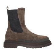 Brunello Cucinelli Nude Ankelboots med Ullband Brown, Dam