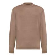 Boggi Milano Mock Polo Neck Jumper i superfint merinoull Brown, Herr