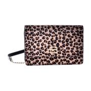 Baldinini Wallet with crossbody strap in leopard-print pony skin Multi...