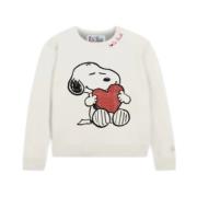 MC2 Saint Barth Snoopy Heart Rhinestone Crewneck Pullover White, Dam