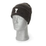 Ami Paris Logo Stitched Beanie Elastisk Kvalitet Gray, Unisex