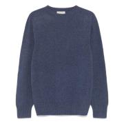 Officine Générale Ull Crew-neck Stickat Blue, Herr