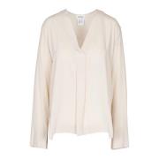 Ottod'Ame V-ringad Crepe Blus med Slouched Axlar Beige, Dam