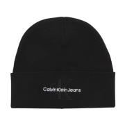 Calvin Klein Svart ullstickad mössa Black, Unisex