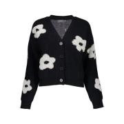 Geisha Blommig Stickad Cardigan Väst Black, Dam