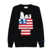 MC2 Saint Barth Blå Snoopy Tröja med Crew Neck Blue, Herr