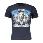 Cavalli Class Blå Kortärmad T-shirt Herr Logo Print Blue, Herr