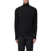 Emporio Armani Ull Turtleneck Tröja med Devoré Bokstäver Black, Herr