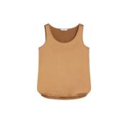 Max Mara Silkeblandning Elegant Topp med High-Low Hem Brown, Dam