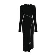 The Attico Svart Crepe Stretch Midi Klänning Black, Dam