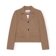 Ganni Melange Fitted Blazer Beige, Dam