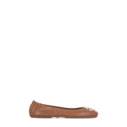 Tory Burch Brun Läder Ballettflats med Logotyp Brown, Dam