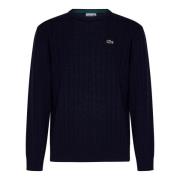 Lacoste Blå Kabelstickad Tröja med Broderad Krokodilpatch Blue, Herr