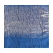 Emporio Armani Metallisk Jacquard Halsduk Fransad Kvadratisk Form Blue...