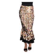 Dolce & Gabbana Glamorös Guld Paillett Peplum Kjol Multicolor, Dam