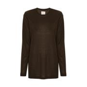 Khaite Mörkbrun Jersey Textur Rund Hals Brown, Dam