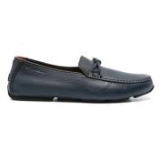 Santoni Blå Läder Loafers Casual Flats Blue, Herr