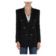 Elisabetta Franchi Jacquard Viskos Reverskrage Jacka Black, Dam