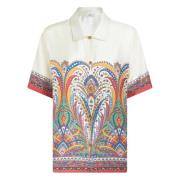 Etro Casual kortärmad silkeskjorta vit Multicolor, Dam