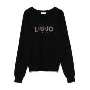 Liu Jo Svart Strass Logo Tröja Black, Dam