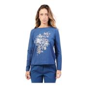 Gerry Weber Blå Långärmad Rundhalsad Topp Blue, Dam