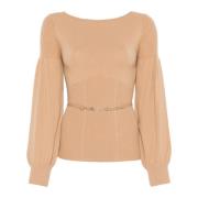 Twinset Stiligt Stickat med Olika Material Brown, Dam