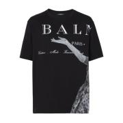 Balmain Tryckt Casual T-shirt i Svart Black, Herr