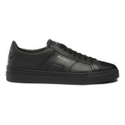 Santoni Herr läder dubbel spänne sneaker Black, Herr