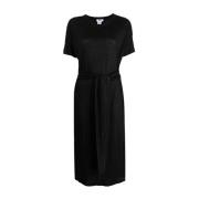 DKNY Casual Svart Linne Blus med Slips Black, Dam