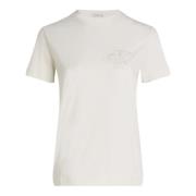 Calvin Klein Jeans Satin Applique T-Shirt Ivory White, Dam