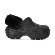 Crocs Svart fodrad Stomp träsko med päls Black, Dam