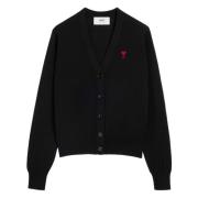 Ami Paris Svart Ull Casual Cardigan Black, Dam