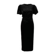 Self Portrait Elegant Velvet Midi Klänning Svart Black, Dam