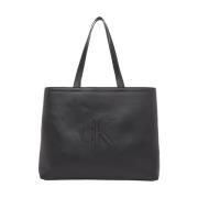 Calvin Klein Svart Skulpterad Slim Tote Shoppingväska Black, Dam