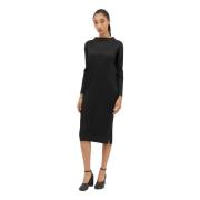 Issey Miyake Veckad hög hals midi klänning Black, Dam