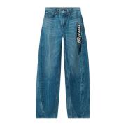 Alexander Wang Denim Wide Leg Jeans med Logo Blue, Dam