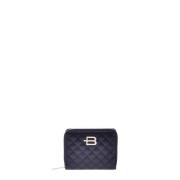 Baldinini Wallet with zip in black quilted leather and monogram Blue, ...