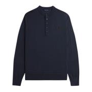 Fred Perry Långärmad Henley Stickad Polo Blue, Herr