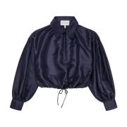 Munthe Silke Crop Top med Snörre Detalj Blue, Dam