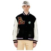 Lanvin Logo Patch Läderärm Varsity Jacka Black, Herr