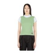 P.a.m. Mock Neck Bomull T-shirt Kontrast Green, Dam