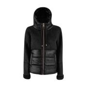 YES ZEE Faux Fur Quilted Hooded Jacket Black, Dam