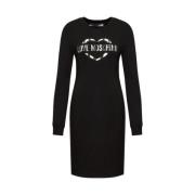 Love Moschino Bomullsklänning med metalliskt logotyp Black, Dam