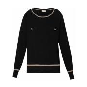 Liu Jo Sportig Crewneck Tröja med Kontrastränder Black, Dam