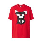 Burberry Bomull Märkes Tryck T-shirt Topp Red, Herr